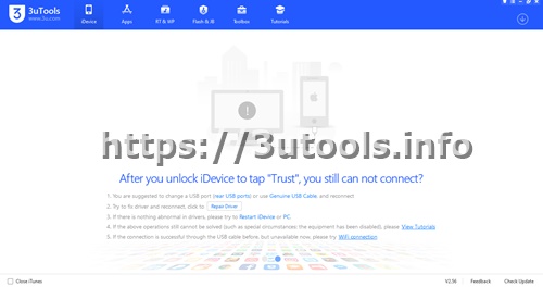 please connect the idevice 3utools